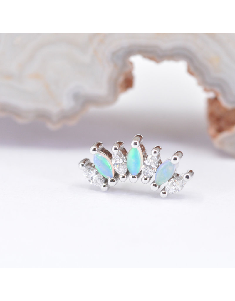 BVLA Tiny Athena with Genuine VS Diamond and Genuine Grade AAA White Opal 14k White Gold 16g Threaded End by BVLA!