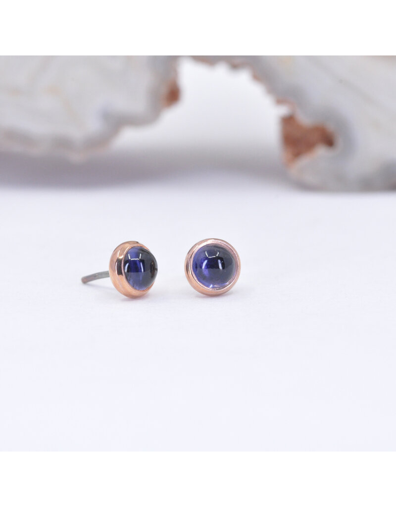BVLA 3mm Cup with Genuine Iolite Cabochon in 14k Rose Gold Threadless Ends
