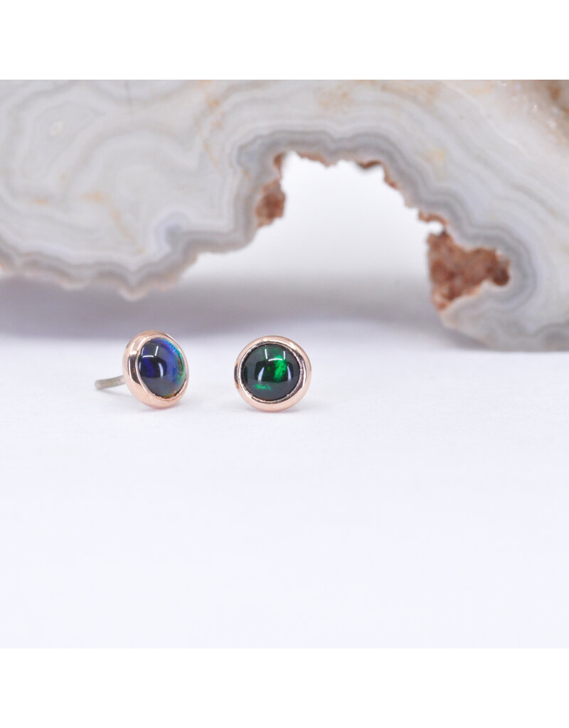 BVLA 3mm Cup with Genuine Gilson Black Opal Cabochon in 14k Rose Gold Threadless Ends