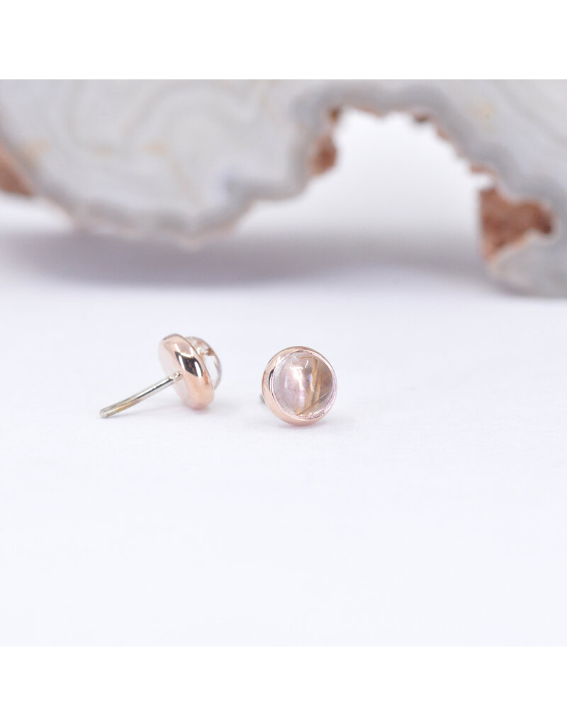 BVLA 3mm Cup with Rutilated Quartz Cabochon in 14k Rose Gold Threadless Ends