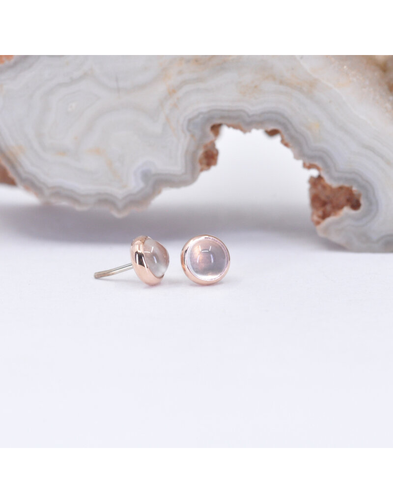 BVLA 3mm Cup with White Moonstone Cabochon in 14k Rose Gold Threadless Ends