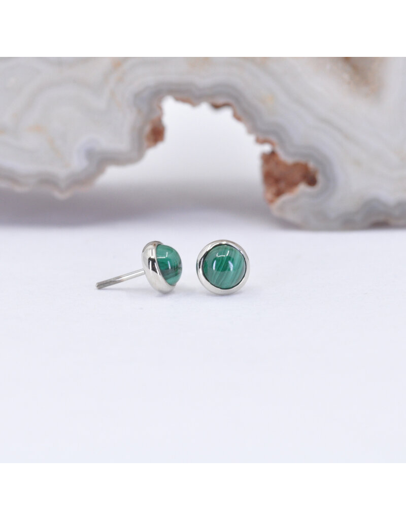 BVLA 3mm Cup with Malachite Cabochon in 14k White Gold Threadless Ends