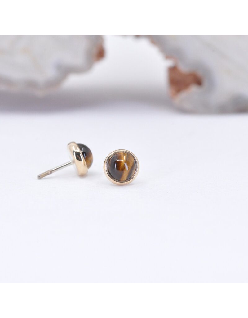 BVLA 3mm Cup Threadless End 14k Yellow Gold Tiger Eye