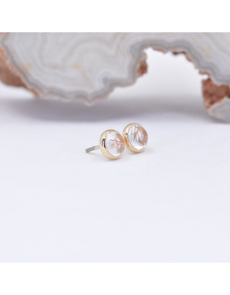 BVLA 3mm Cup with Rutilated Quartz Cabochon in 14k Yellow Gold Threadless Ends