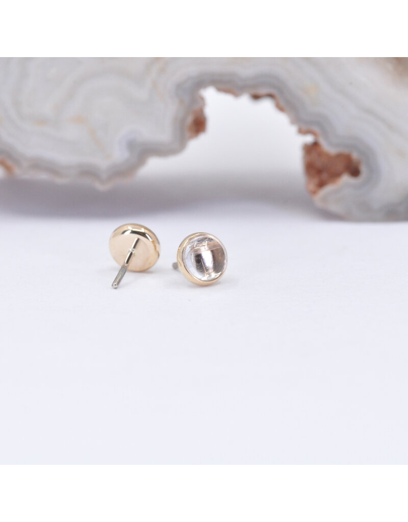 BVLA 3mm Cup with Rutilated Quartz Cabochon in 14k Yellow Gold Threadless Ends