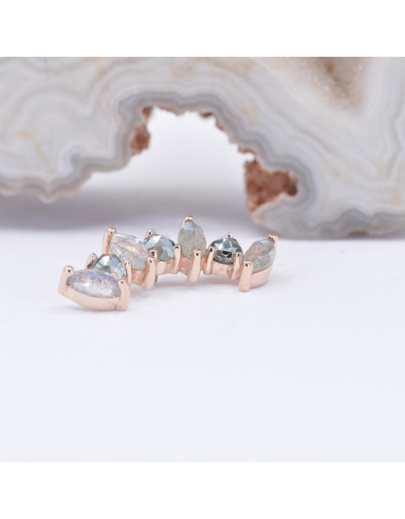 BVLA Sara with Rose Cut Labradorite and Grey Sapphire in 14k Rose Gold 16g Threaded End by BVLA!