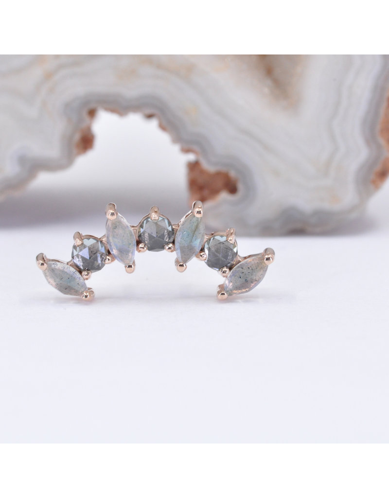 BVLA Sara with Rose Cut Labradorite and Grey Sapphire in 14k Rose Gold 16g Threaded End by BVLA!