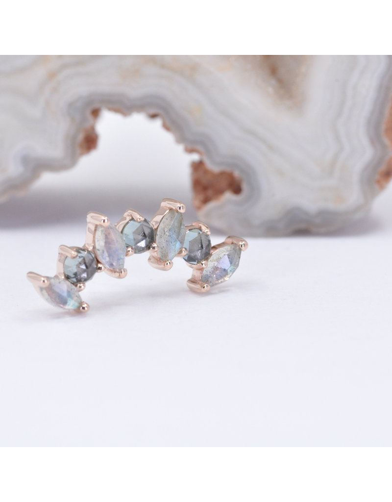 BVLA Sara with Rose Cut Labradorite and Grey Sapphire in 14k Rose Gold 16g Threaded End by BVLA!