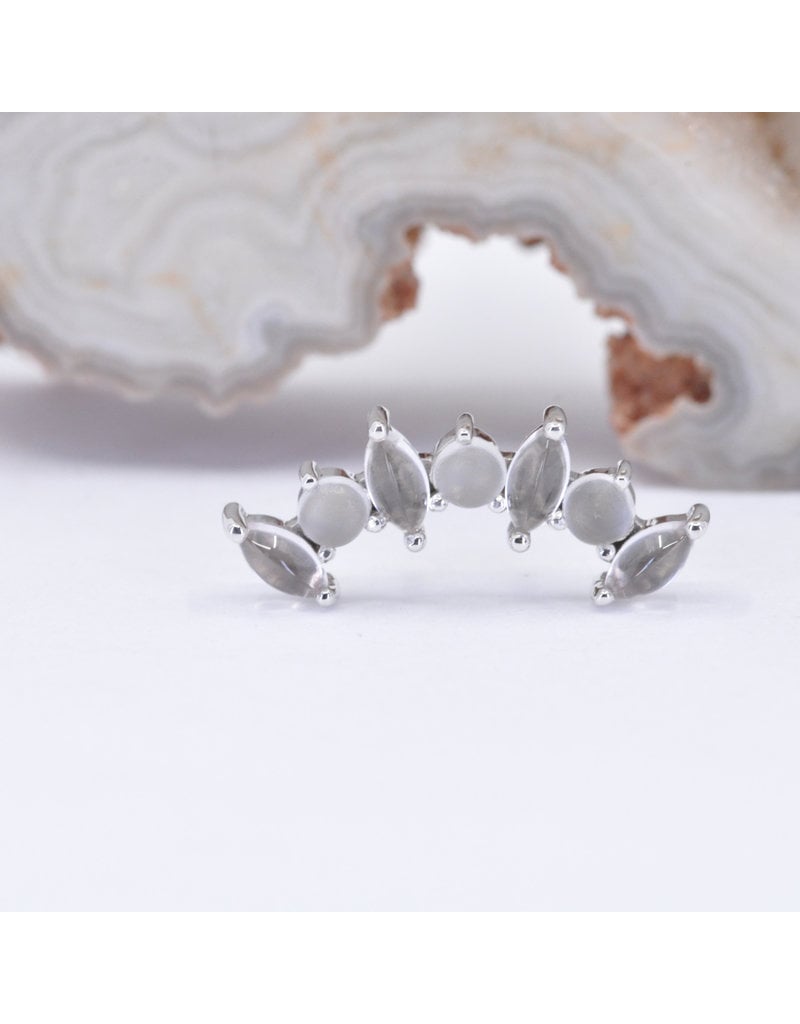 BVLA Sara with Rose Quartz Cabochon and Sandblasted White Moonstone Cabochon in 14k White Gold 16g Threaded End by BVLA!