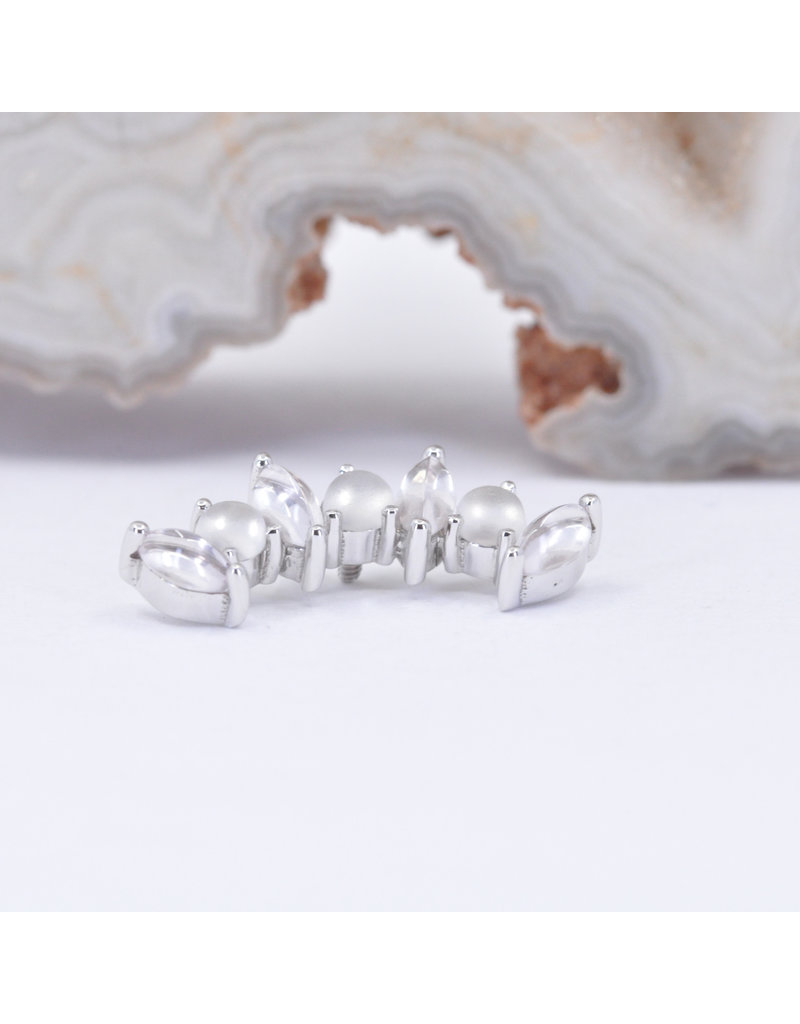 BVLA Sara with Rose Quartz Cabochon and Sandblasted White Moonstone Cabochon in 14k White Gold 16g Threaded End by BVLA!