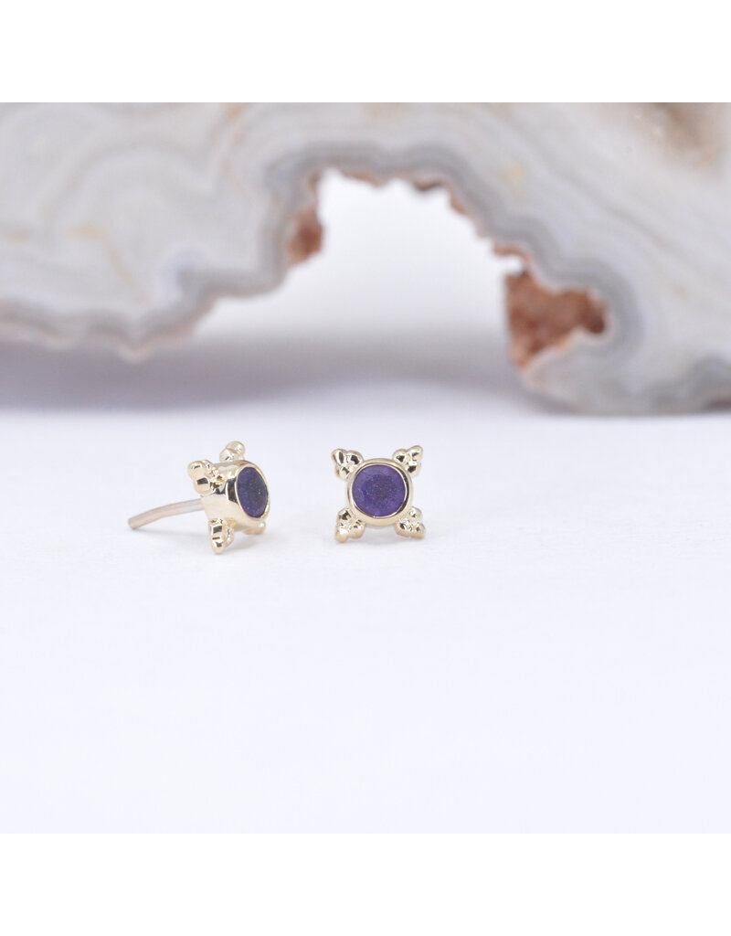 BVLA 5mm Mini Kandy with Sandblasted Grade AA Amethyst in 14k Yellow Gold Threadless Ends