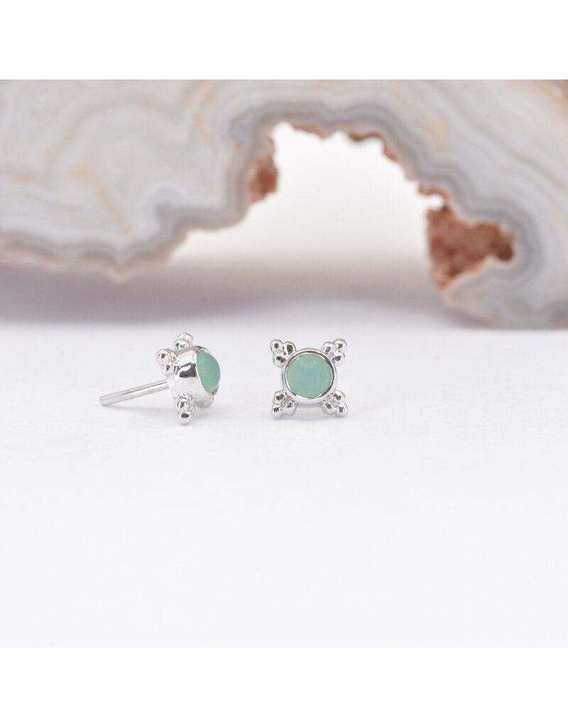 BVLA 5mm Mini Kandy with Sandblasted Chrysoprase Cabochon in 14k White Gold Threadless Ends