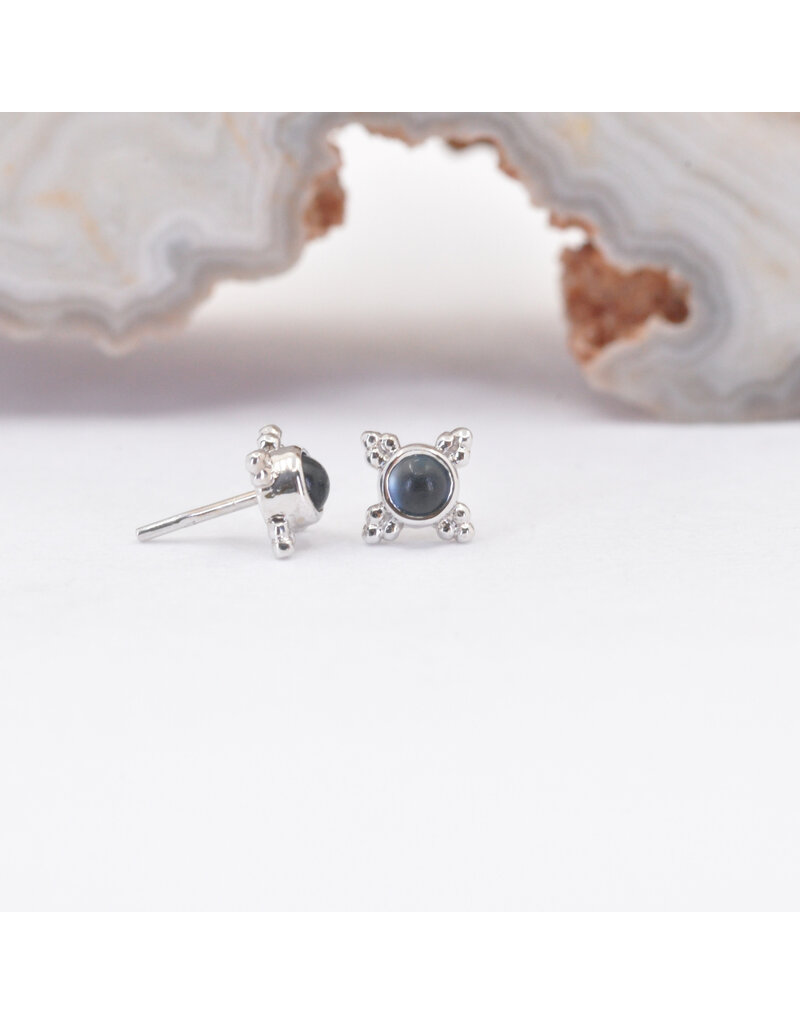 BVLA 5mm Mini Kandy with Sandblasted London Blue Topaz Cabochon in 14k White Gold Threadless Ends