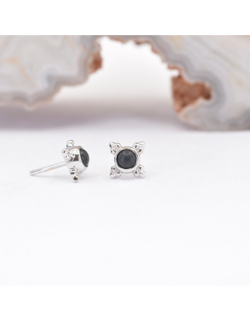 BVLA 5mm Mini Kandy with Sandblasted Onyx Cabochon in 14k White Gold Threadless Ends