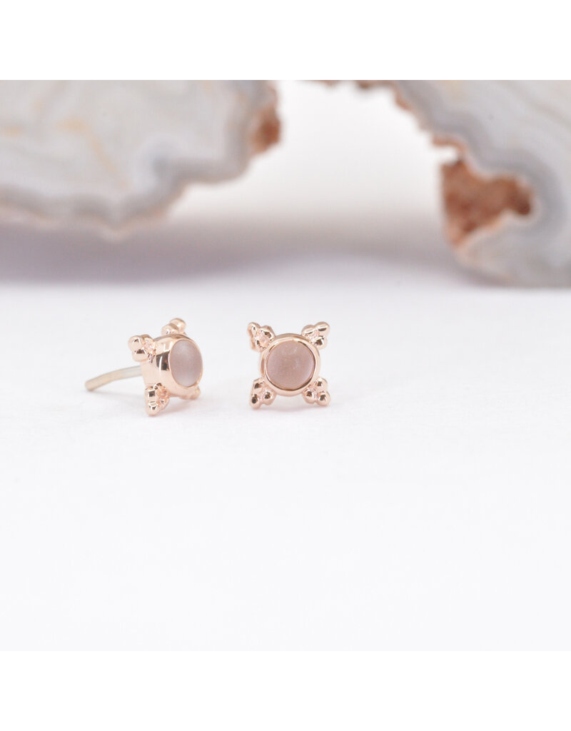 BVLA 5mm Mini Kandy with Sandblasted Rose Quartz Cabochon in 14k Rose Gold Threadless Ends