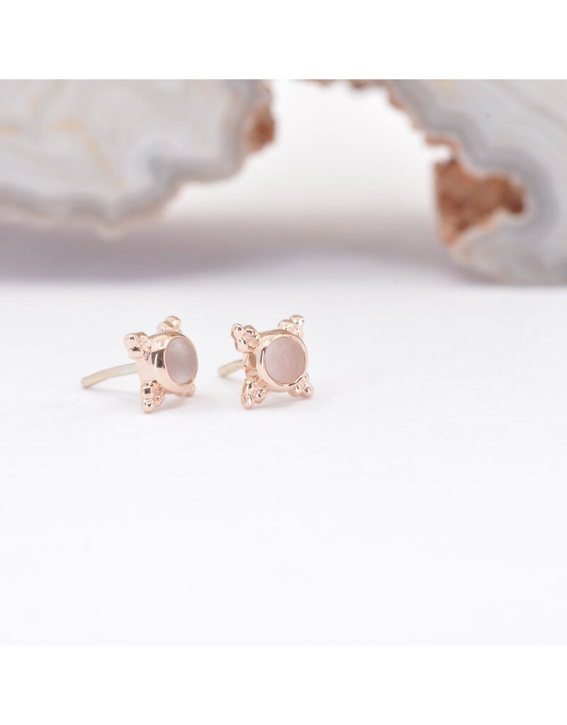 BVLA 5mm Mini Kandy with Sandblasted Rose Quartz Cabochon in 14k Rose Gold Threadless Ends