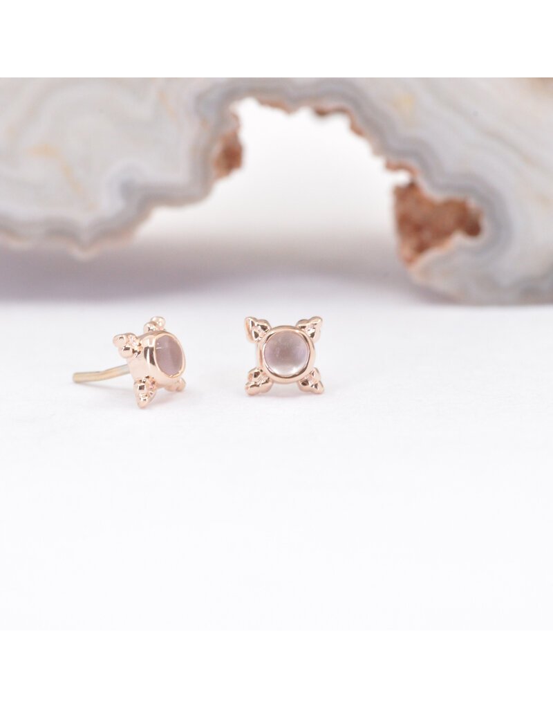 BVLA 5mm Mini Kandy with Sandblasted White Moonstone Cabochon in 14k Rose Gold Threadless Ends