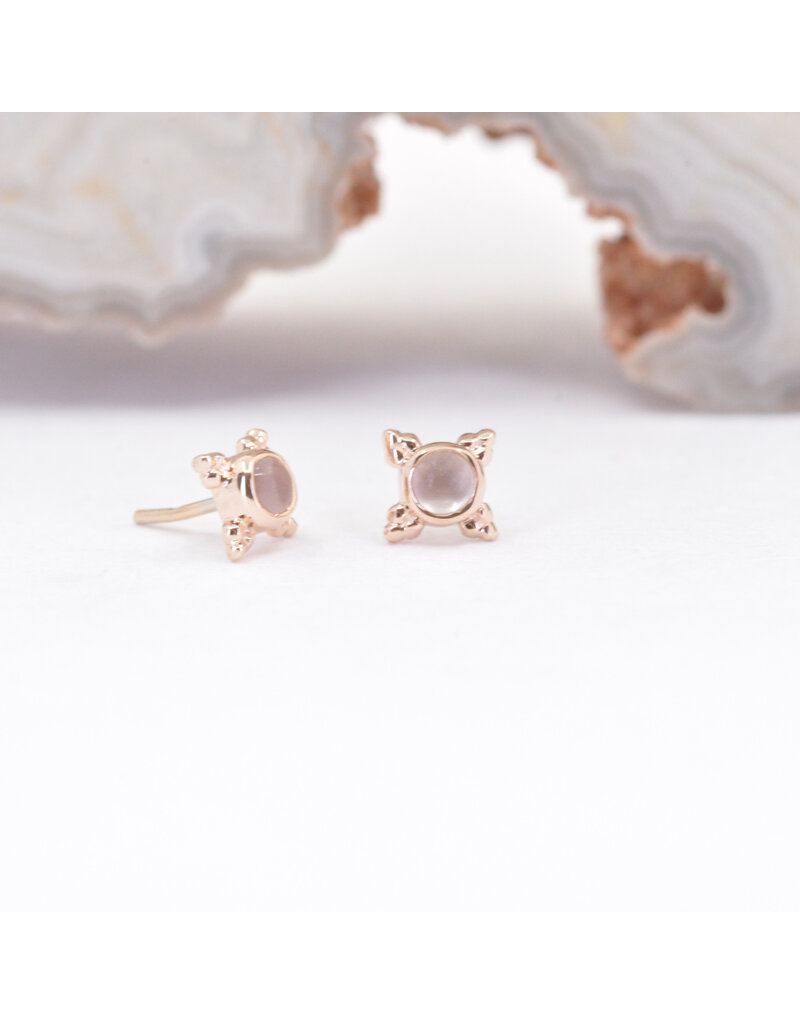 BVLA 5mm Mini Kandy with Sandblasted White Moonstone Cabochon in 14k Rose Gold Threadless Ends