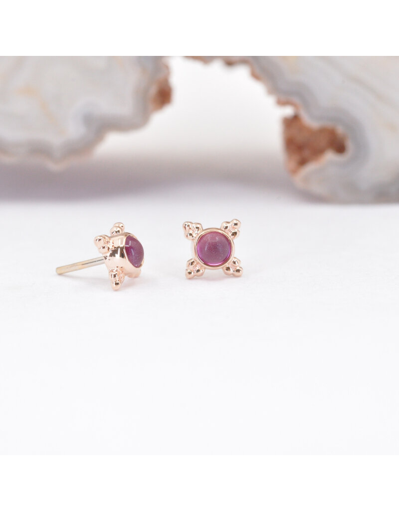 BVLA 5mm Mini Kandy with Sandblasted Pink Tourmaline Cabochon in 14k Rose Gold Threadless Ends