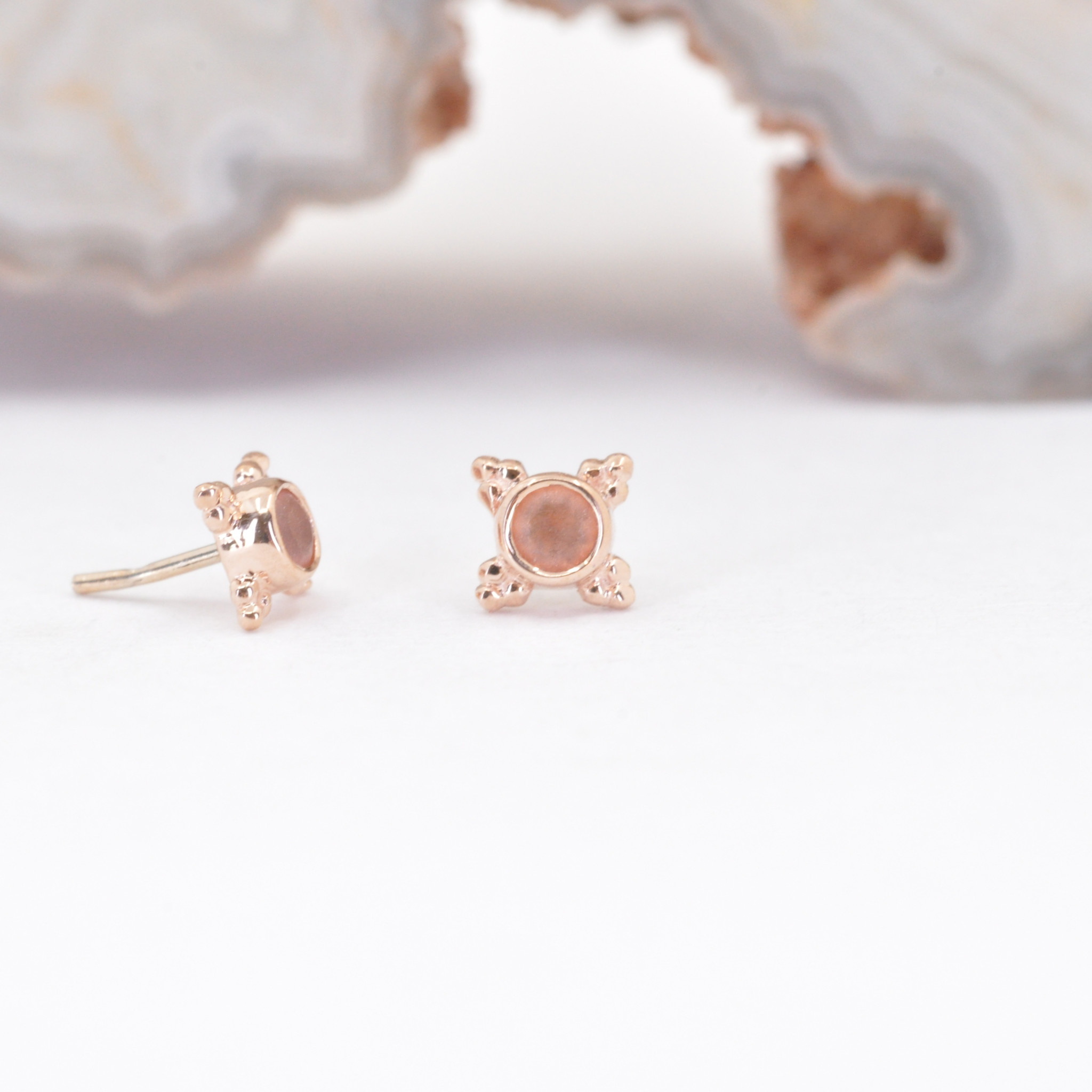 Mini Kandy Peach Topaz Rose Gold Threadless Ends - Mint Piercing