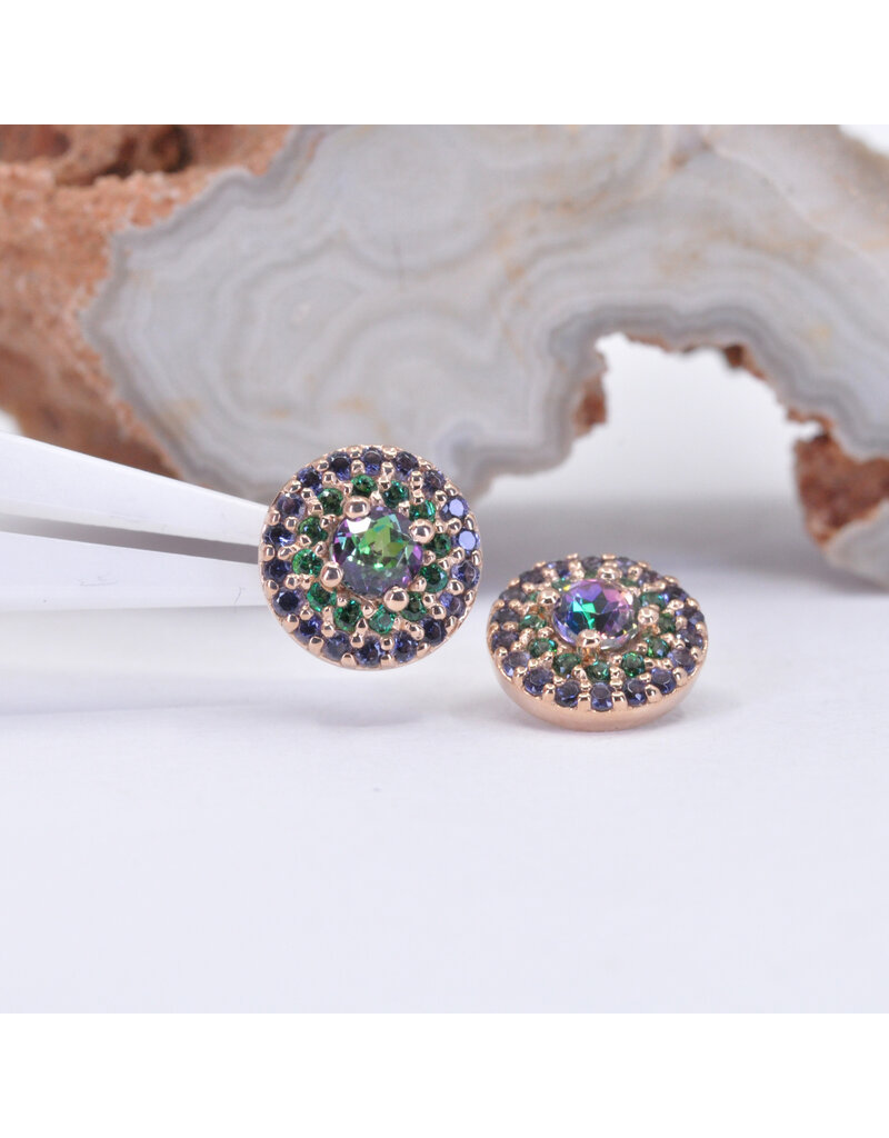 Double Row Altura 16g Threaded End 14k Rose Gold Mystic Topaz, (15