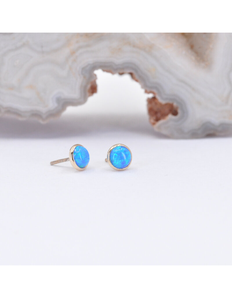 BVLA 3mm Cup with Synthetic Sky Blue Opal Cabochon in 14k Yellow Gold Threadless Ends