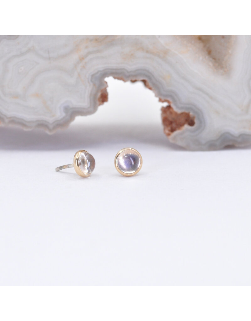 BVLA 3mm Cup with Rainbow Moonstone Cabochon in 14k Yellow Gold Threadless Ends