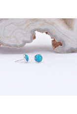BVLA 3mm Cup with Synthetic Teal Opal Cabochon in 14k White Gold Threadless Ends