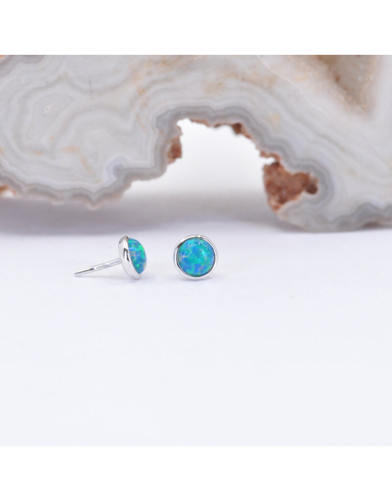 BVLA 3mm Cup with Synthetic Teal Opal Cabochon in 14k White Gold Threadless Ends