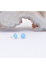 BVLA 3mm Cup with Synthetic Baby Blue Opal Cabochon in 14k White Gold Threadless Ends