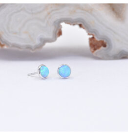 BVLA 3mm Cup Threadless End 14k White Gold Synth Baby Blue Opal