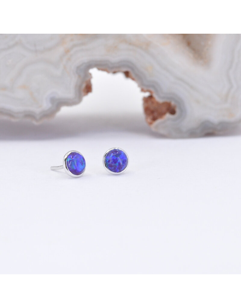 BVLA 3mm Cup with Synthetic Purple Opal Cabochon in 14k White Gold Threadless Ends