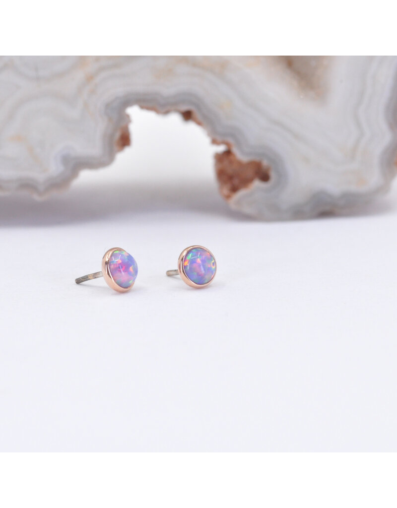 BVLA 3mm Cup with Synthetic Lavender Opal Cabochon in 14k Rose Gold Threadless Ends