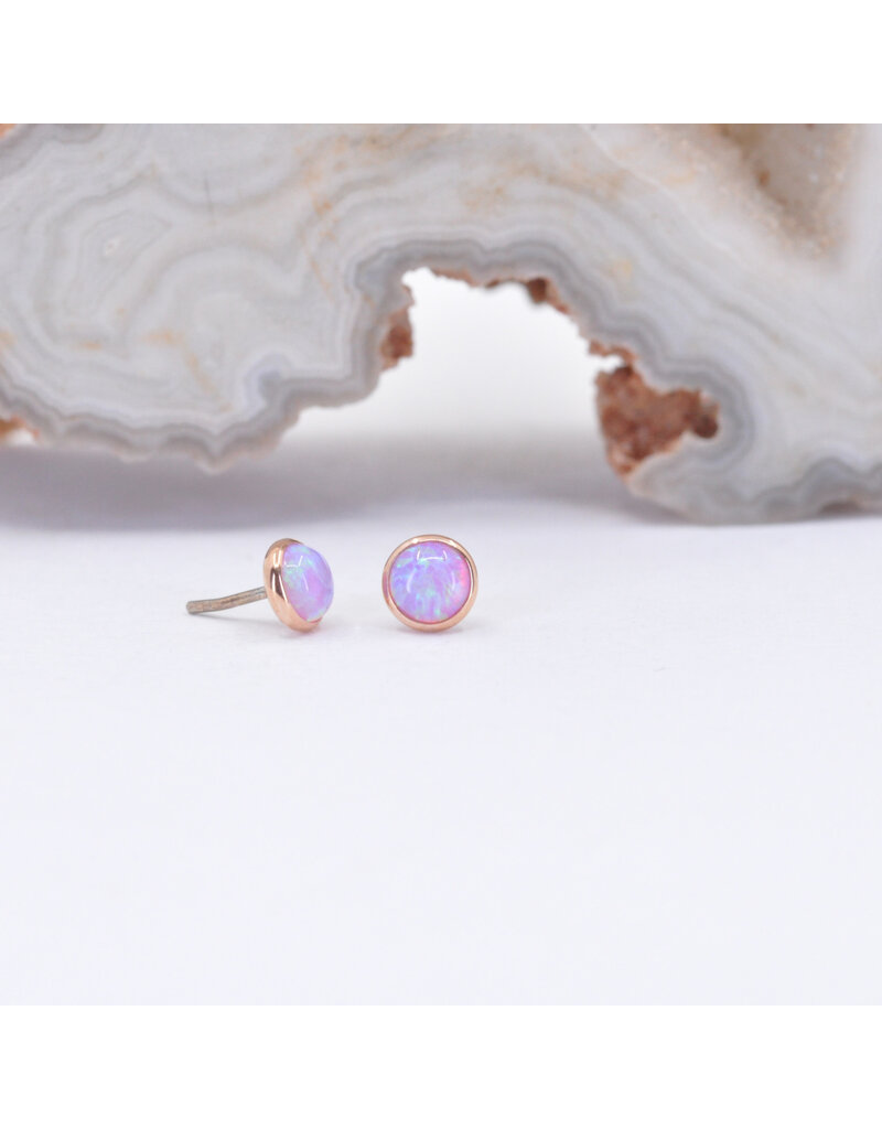 BVLA 3mm Cup with Synthetic Pink Opal Cabochon in 14k Rose Gold Threadless Ends