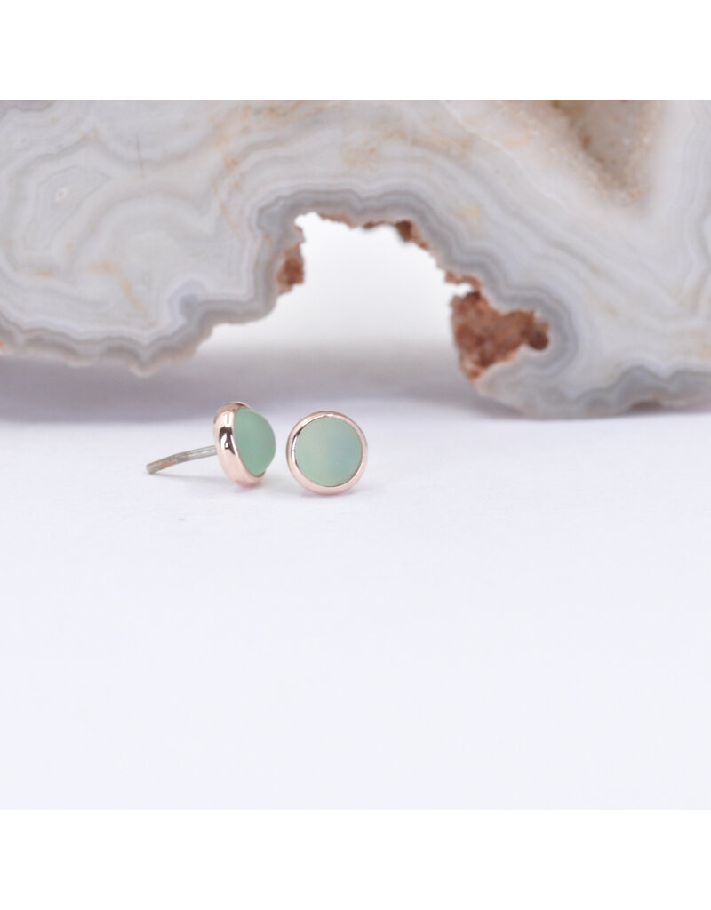 BVLA 3mm Cup with Sandblasted Chrysoprase Cabochon in 14k Rose Gold Threadless Ends