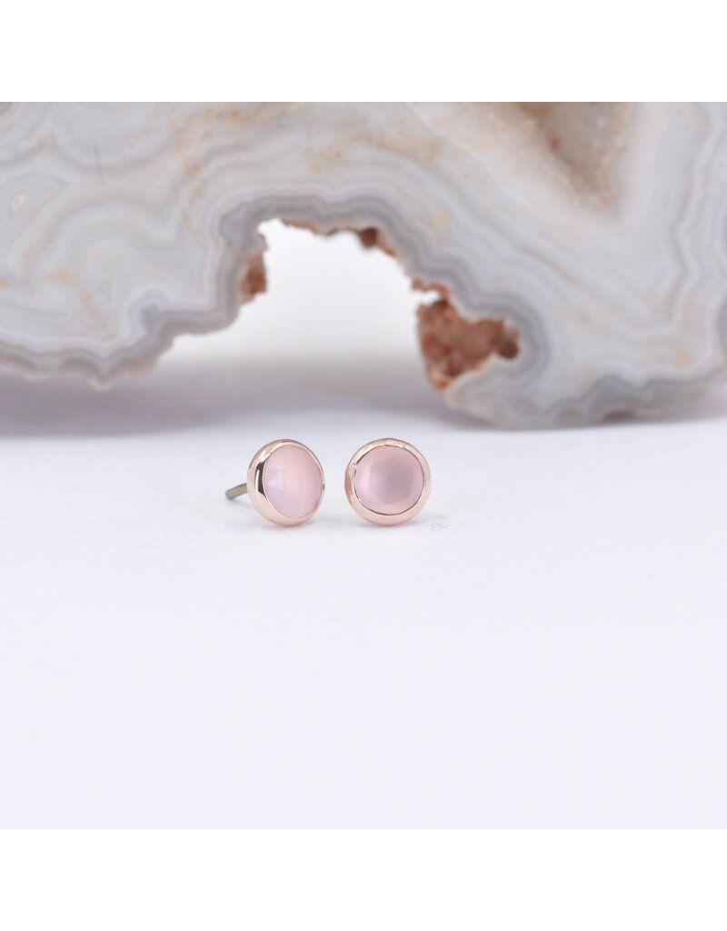 BVLA 3mm Cup with Rose Cut, Sandblasted Rose Quartz in 14k Rose Gold Threadless Ends