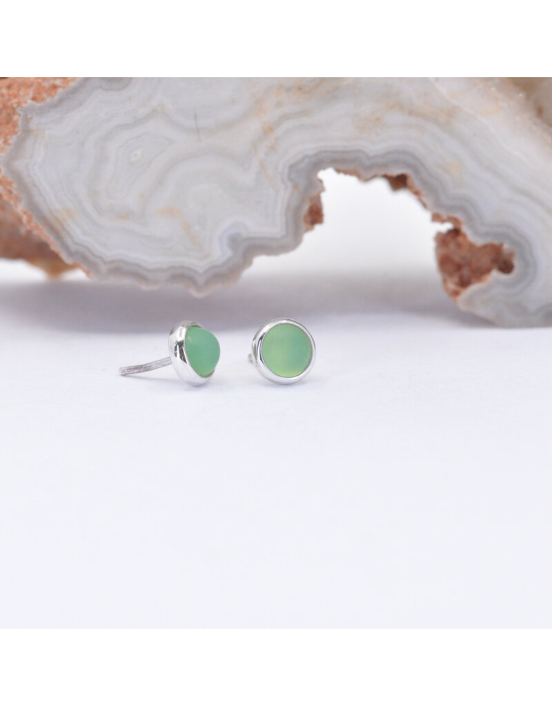 BVLA 3mm Cup with Sandblasted Chrysoprase Cabochon in 14k White Gold Threadless Ends