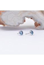 BVLA 3mm Cup with Sandblasted London Blue Topaz Cabochon in 14k White Gold Threadless Ends