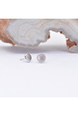 BVLA 3mm Cup with Rose Cut, Sandblasted Rose Quartz in 14k White Gold Threadless Ends
