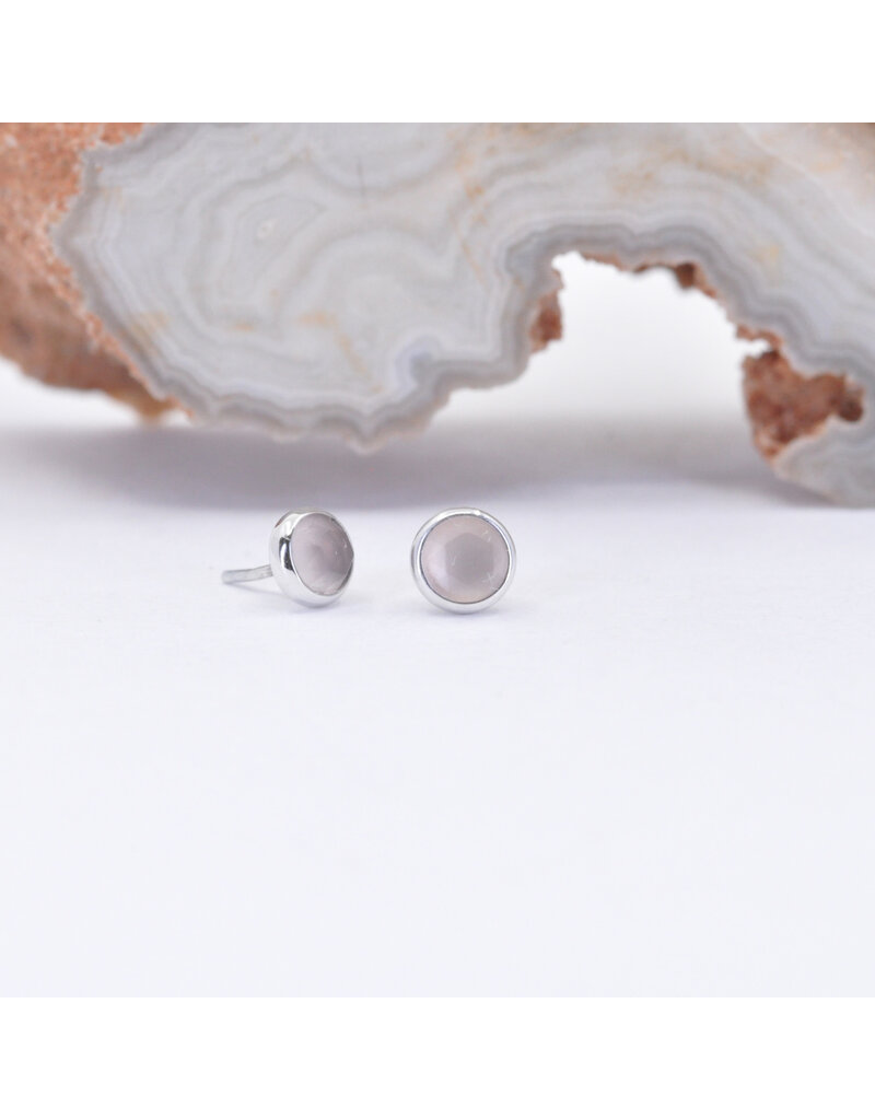 BVLA 3mm Cup with Rose Cut, Sandblasted Rose Quartz in 14k White Gold Threadless Ends