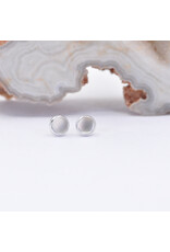 BVLA 3mm Cup with Sandblasted White Moonstone Cabochon in 14k White Gold Threadless Ends