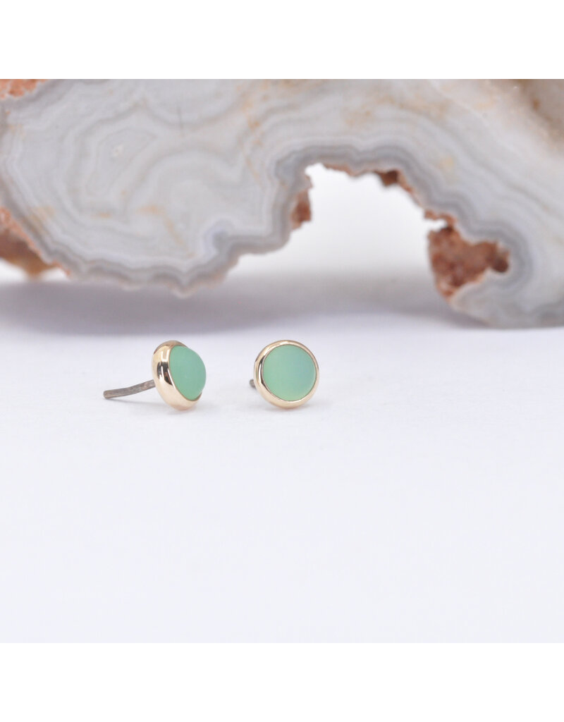 BVLA 3mm Cup with Sandblasted Chrysoprase Cabochon in 14k Yellow Gold Threadless Ends