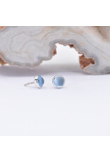 BVLA 3mm Cup with Sandblasted Swiss Blus Topaz Cabochon in 14k White Gold Threadless Ends