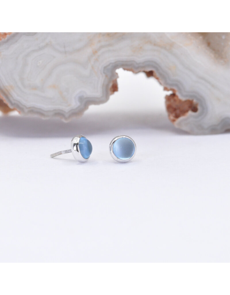 BVLA 3mm Cup with Sandblasted Swiss Blus Topaz Cabochon in 14k White Gold Threadless Ends