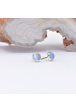 BVLA 3mm Cup with Sandblasted Swiss Blus Topaz Cabochon in 14k Yellow Gold Threadless Ends