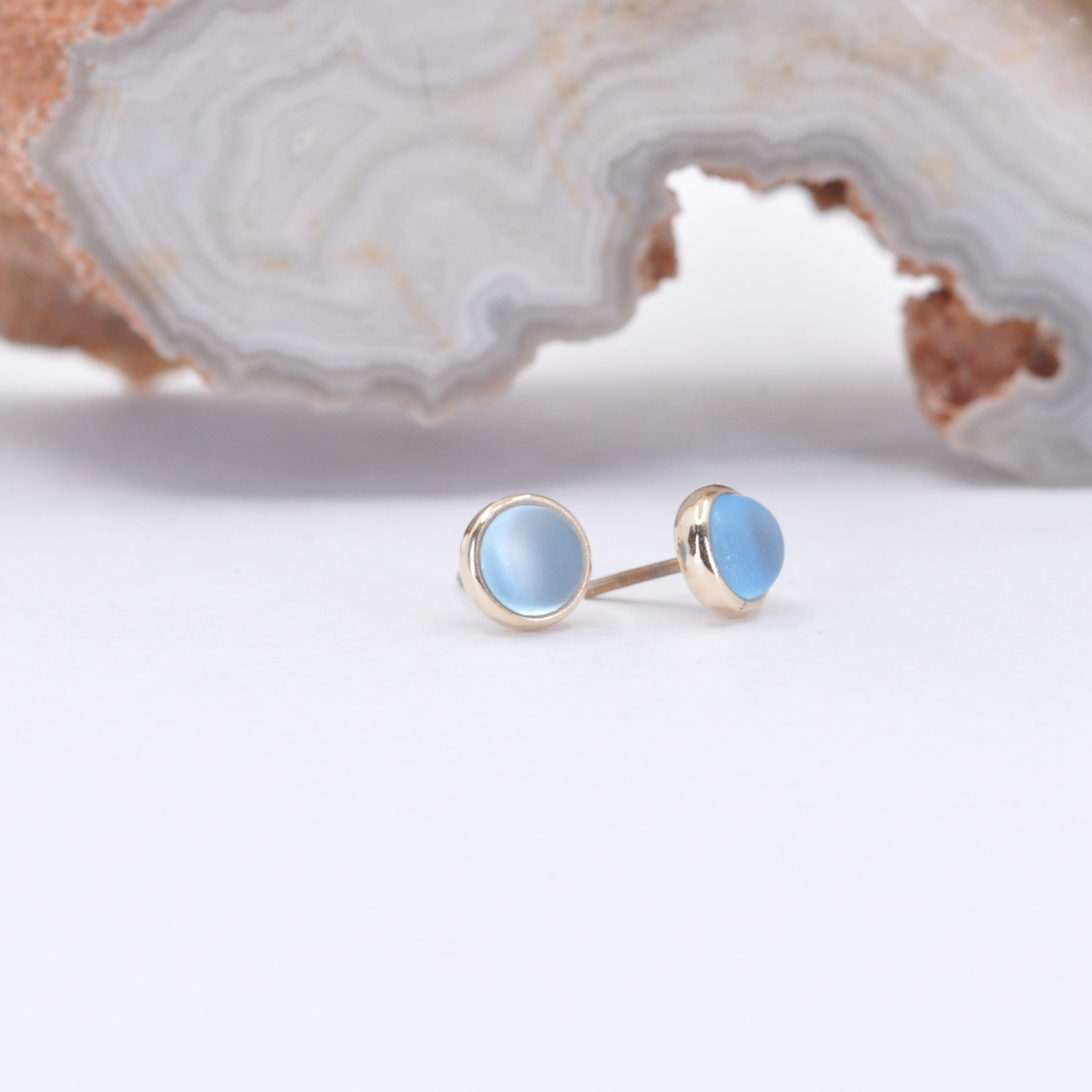 3mm Cup Sandblasted Swiss Blus Topaz Cabochon Yellow Gold