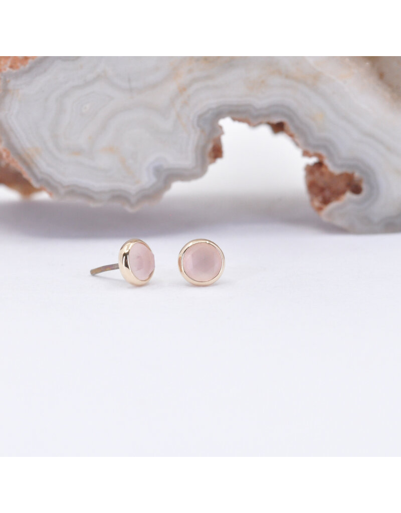 BVLA 3mm Cup with Rose Cut, Sandblasted Rose Quartz in 14k Yellow Gold Threadless Ends