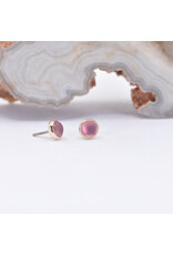 BVLA 3mm Cup with Sandblasted Pink Tourmaline Cabochon in 14k Yellow Gold Threadless Ends