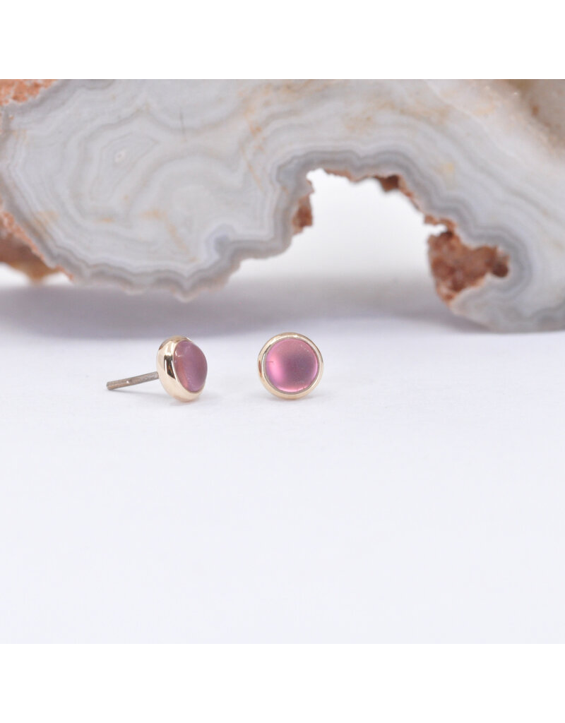 BVLA 3mm Cup with Sandblasted Pink Tourmaline Cabochon in 14k Yellow Gold Threadless Ends