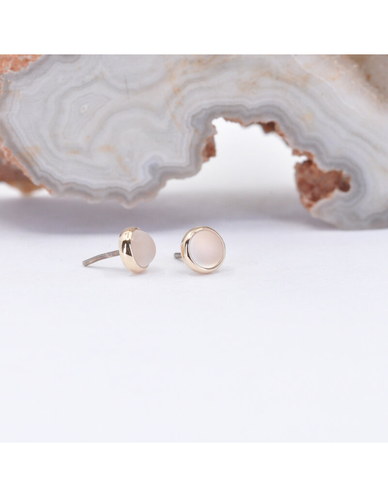 BVLA 3mm Cup with Sandblasted White Moonstone in 14k Yellow Gold Threadless Ends